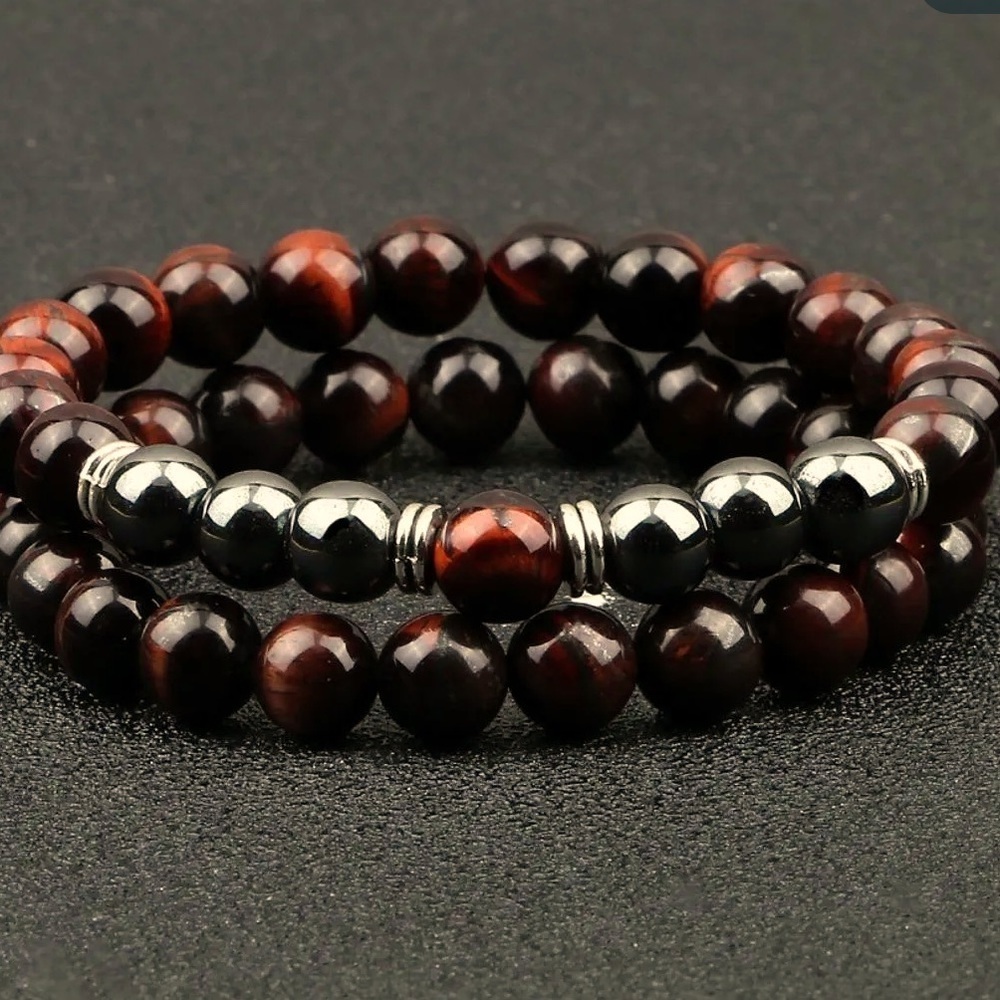 Unisex Two Tiger Eye and Hematite Healing Power Stretch Bracelets Stackable